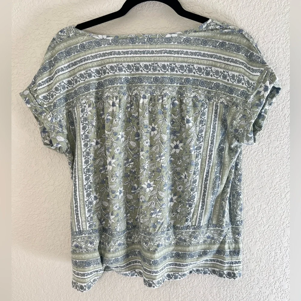 Lucky Brand Green Floral Tie-Neck Women's Top